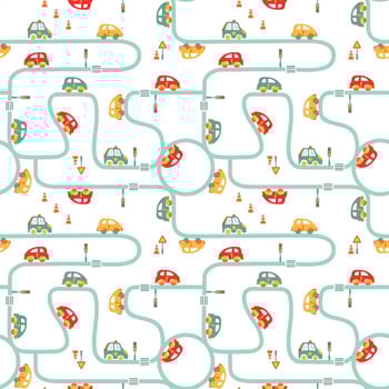 Cars  moving on the city. Kids print for boys. Seamless pattern for fabric, wrapping, textile, wallpaper, clothes. Vector. vector