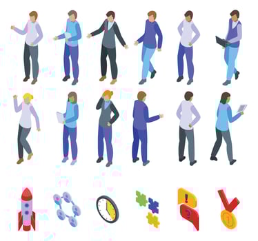 Teamwork icons set isometric vector. Success team vector