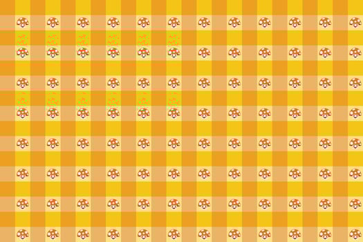 Vector checkered tablecloth with mushrooms silhouettes