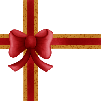 Red ribbon bow with gold stripes isolated on transparent background png