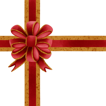 Red ribbon bow with gold stripes isolated on transparent background png