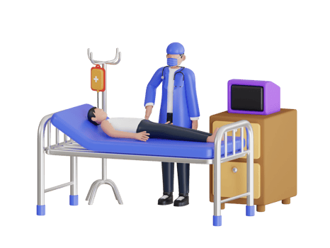 3d illustration of Doctor check patient health condition. Doctor's visit to ward of patient man lying in a medical bed. 3d illustration png