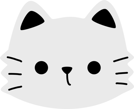 white cat head flat style cartoon doodle element illustration png
