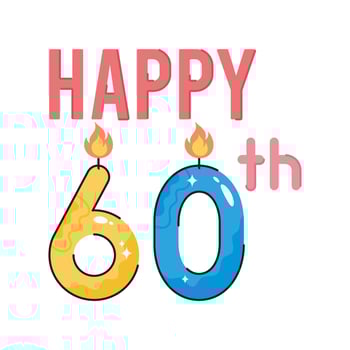 Happy birthday 60th  doodle vector colorful Sticker. EPS 10 file