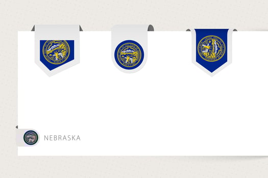 Label flag collection of US state Nebraska in different shape. Ribbon flag template of Nebraska vector