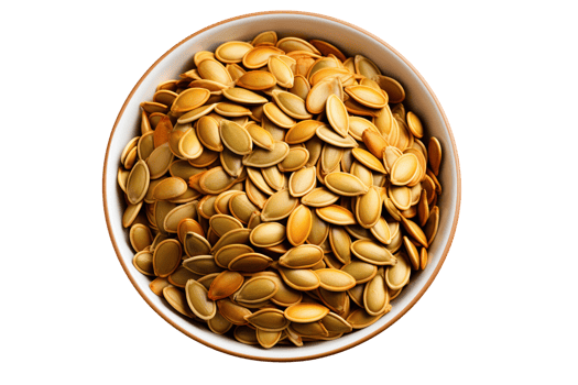 Pumpkin seeds in the bowl on isolated background.Healthy and vegan concept.Created with Generative AI technology. png
