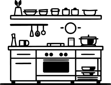 Kitchen - Black and White Isolated Icon - Vector illustration