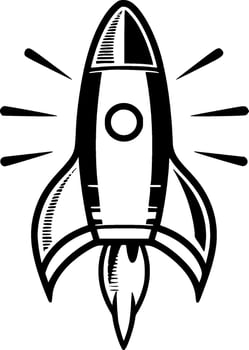 Rocket, Black and White Vector illustration