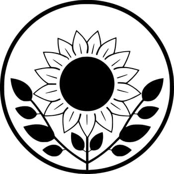Sunflower, Black and White Vector illustration