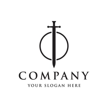 Sword logo template design with retro vintage shield with creative idea. vector