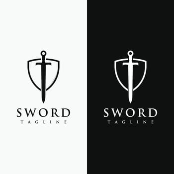 Sword logo template design with retro vintage shield with creative idea. vector