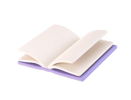3d icon open book school, diary with white paper blank pages and bookmark. Cartoon minimal style isolated transparent png