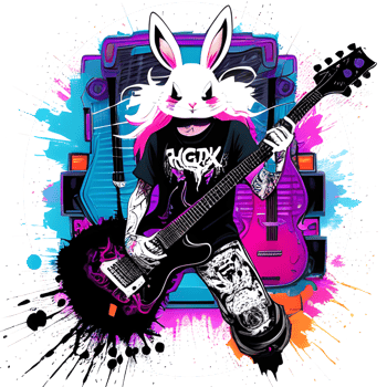 bunny guitarist in graffiti style ai generative png