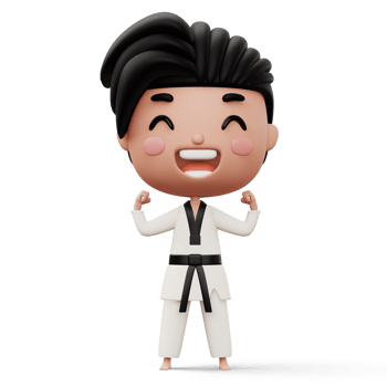 Happy child taekwondo, fighter boy wear taekwondo uniform, kid character, 3d rendering png