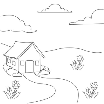a house in the field coloring page vector