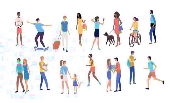 Crowd of people performing outdoor activities vector