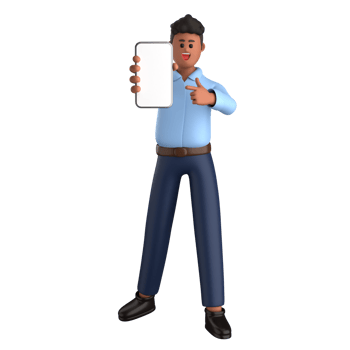 3d businessman executive pose and standing with mobile phone isolated on transparent background, 3d rendering png