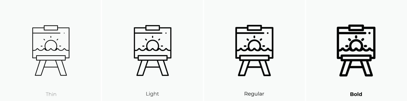 easel icon. Thin, Light, Regular And Bold style design isolated on white background vector