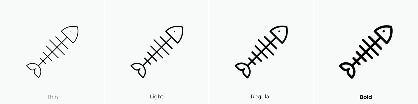 fishbones icon. Thin, Light, Regular And Bold style design isolated on white background vector