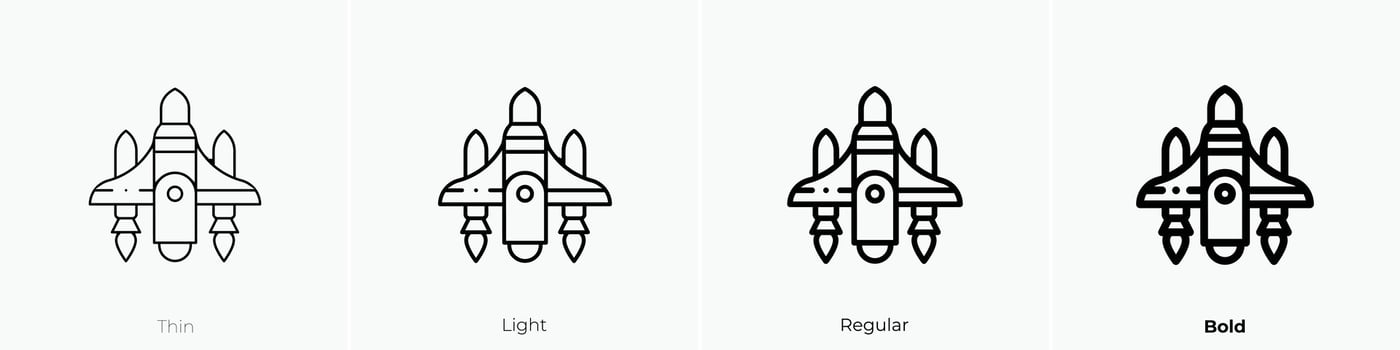 spaceship icon. Thin, Light, Regular And Bold style design isolated on white background vector
