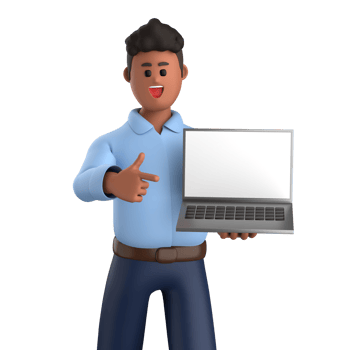 3d businessman executive pose and standing with laptop isolated on transparent background, 3d rendering png