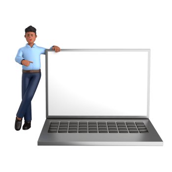 3d businessman executive pose and standing with laptop isolated on transparent background, 3d rendering png