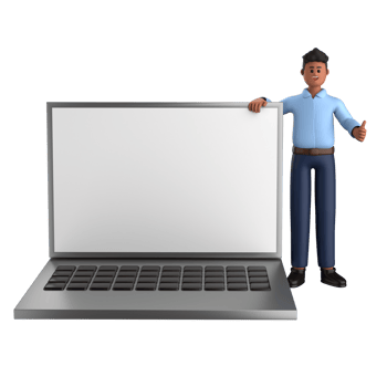 3d businessman executive pose and standing with laptop isolated on transparent background, 3d rendering png