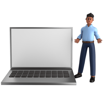 3d businessman executive pose and standing with laptop isolated on transparent background, 3d rendering png