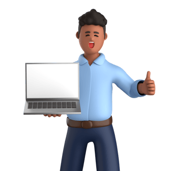 3d businessman executive pose and standing with laptop isolated on transparent background, 3d rendering png