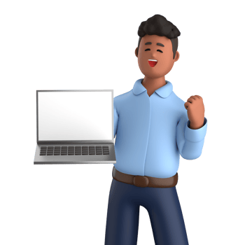 3d businessman executive pose and standing with laptop isolated on transparent background, 3d rendering png