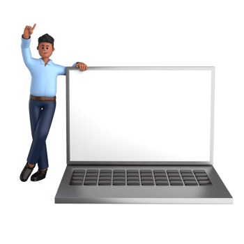 3d businessman executive pose and standing with laptop isolated on transparent background, 3d rendering png