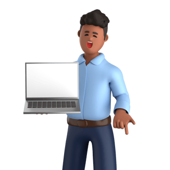 3d businessman executive pose and standing with laptop isolated on transparent background, 3d rendering png