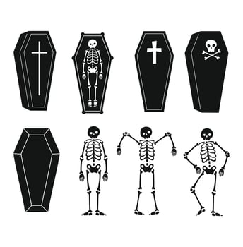 Vector illustration coffin skeleton halloween theme silhouette isolated on white background