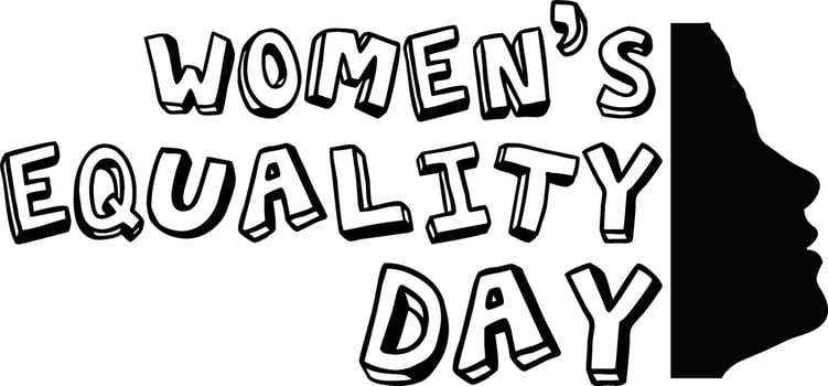 Women Equality Day Text calligraphy with women face silhouette, Women Equality Day Typography, lettering inscription, Female face clipart, Feminine illustration, Girl face silhouette illustration vector