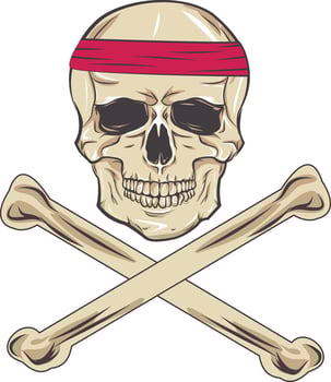 skull wearing bandana and crossbones vector