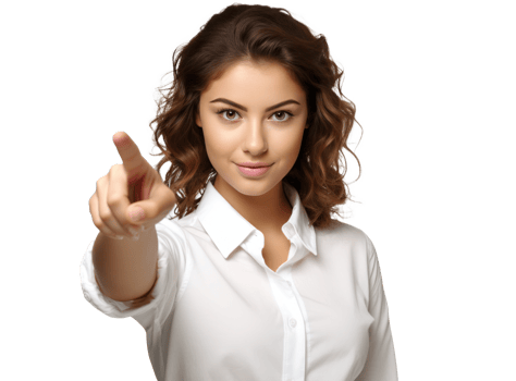Young girl looking at camera while pointing her finger png