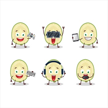 Slice of ambarella cartoon character are playing games with various cute emoticons vector