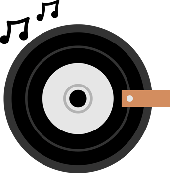 Black vinyl record with musical note png