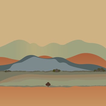 Bohemian style panoramic landscape view, vector depiction.