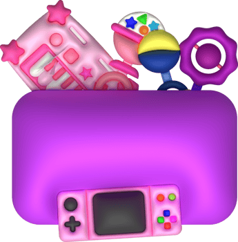 Kids toys box baby container with toyshop rattles game pad ,piano keyboard set illustration png