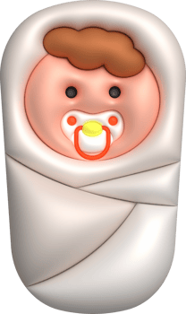 3D illustration newborn sleeping baby wrapped in a blanket.Pillow and blanket for child. minimal style. png