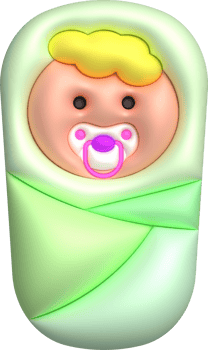 3D illustration newborn sleeping baby wrapped in a blanket.Pillow and blanket for child. minimal style. png