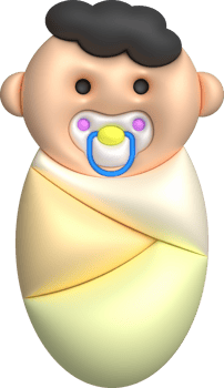 3D illustration newborn sleeping baby wrapped in a blanket.Pillow and blanket for child. minimal style. png