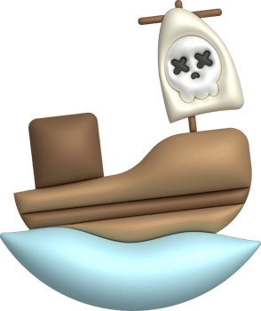 3D illustration toy pirate ship sailship, pirate galleon, cruise, fishing trawler. minimal style. png