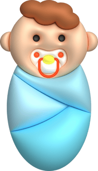 3D illustration newborn sleeping baby wrapped in a blanket.Pillow and blanket for child. minimal style. png