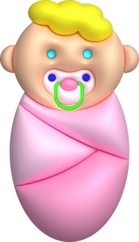 3D illustration newborn sleeping baby wrapped in a blanket.Pillow and blanket for child. minimal style. png