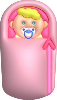 3D illustration newborn sleeping baby wrapped in a blanket.Pillow and blanket for child. minimal style. png