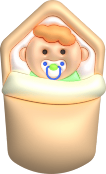 3D illustration newborn sleeping baby wrapped in a blanket.Pillow and blanket for child. minimal style. png
