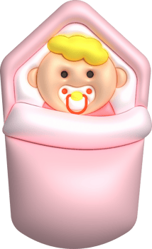 3D illustration newborn sleeping baby wrapped in a blanket.Pillow and blanket for child. minimal style. png