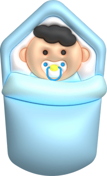 3D illustration newborn sleeping baby wrapped in a blanket.Pillow and blanket for child. minimal style. png